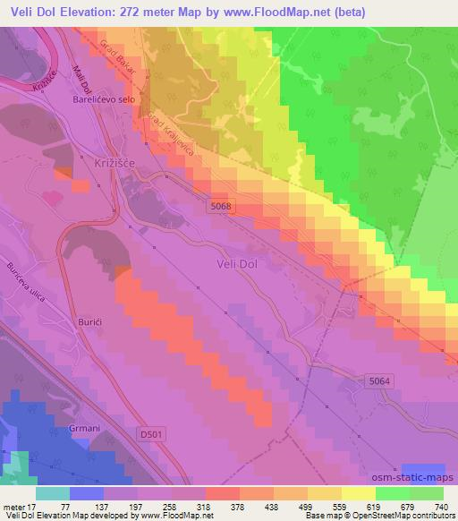 Veli Dol,Croatia Elevation Map