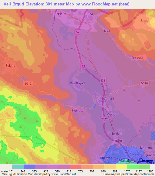 Veli Brgud,Croatia Elevation Map