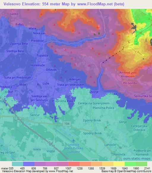 Velesovo,Slovenia Elevation Map