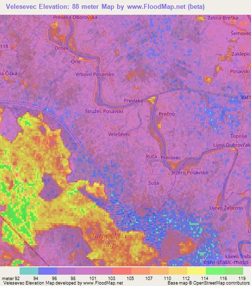 Velesevec,Croatia Elevation Map