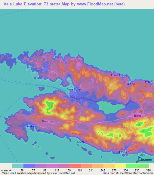 Vela Luka,Croatia Elevation Map