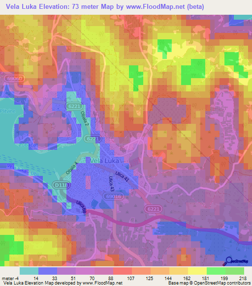 Vela Luka,Croatia Elevation Map