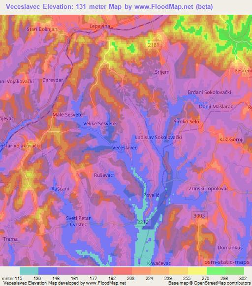 Veceslavec,Croatia Elevation Map