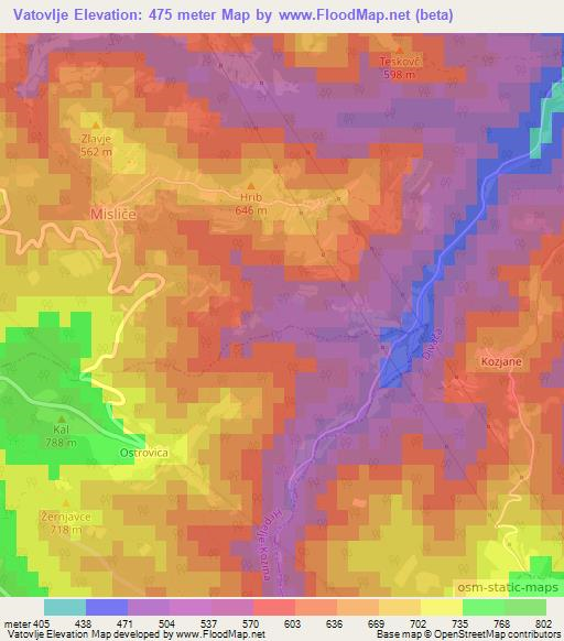 Vatovlje,Slovenia Elevation Map