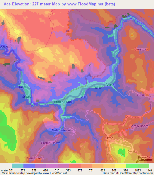 Vas,Slovenia Elevation Map