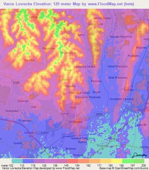 Varos Lovrecka,Croatia Elevation Map