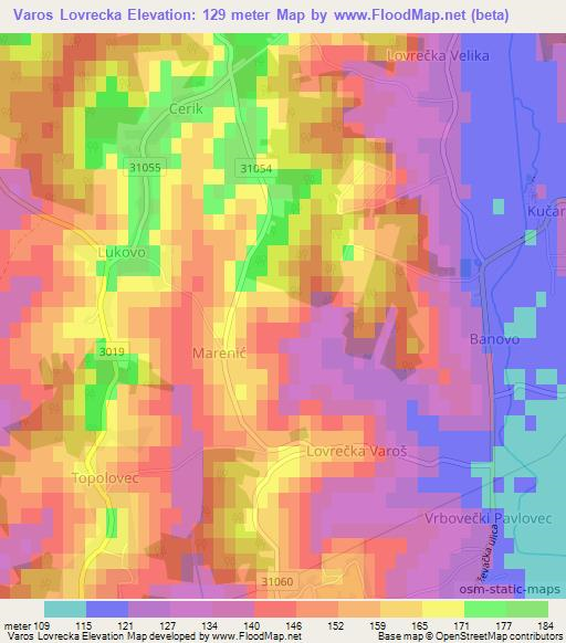 Varos Lovrecka,Croatia Elevation Map