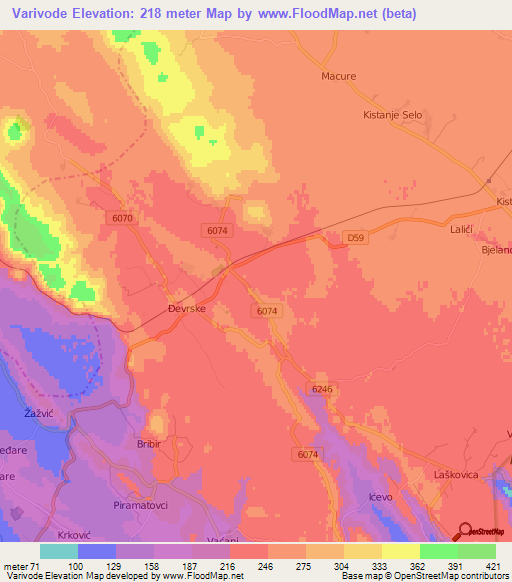 Varivode,Croatia Elevation Map