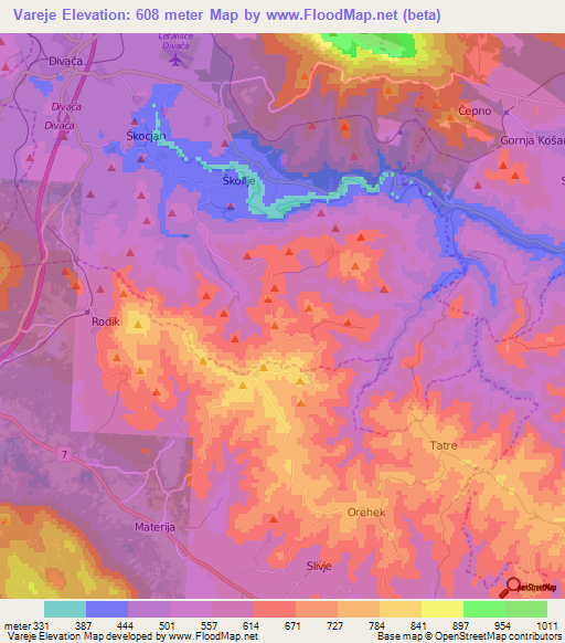 Vareje,Slovenia Elevation Map