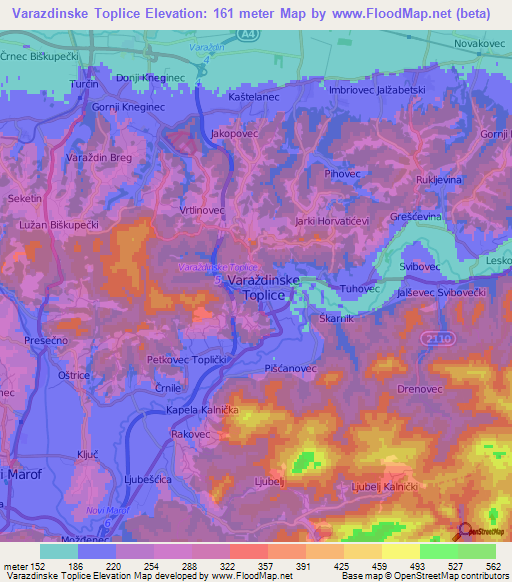 Varazdinske Toplice,Croatia Elevation Map