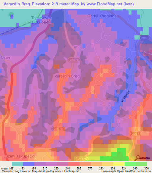 Varazdin Breg,Croatia Elevation Map