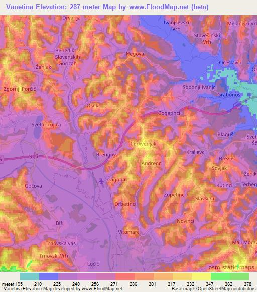 Vanetina,Slovenia Elevation Map