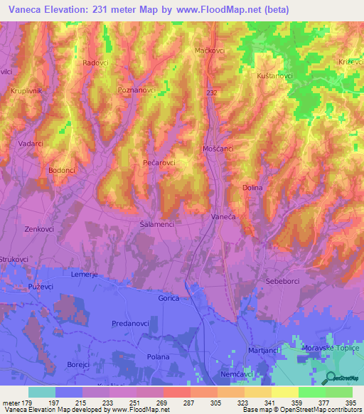 Vaneca,Slovenia Elevation Map