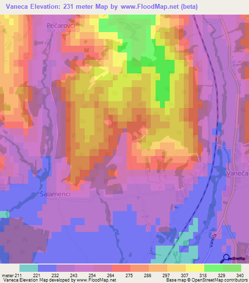 Vaneca,Slovenia Elevation Map