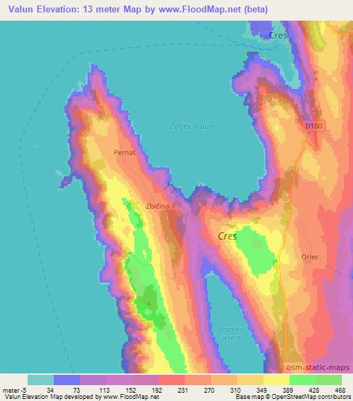 Valun,Croatia Elevation Map