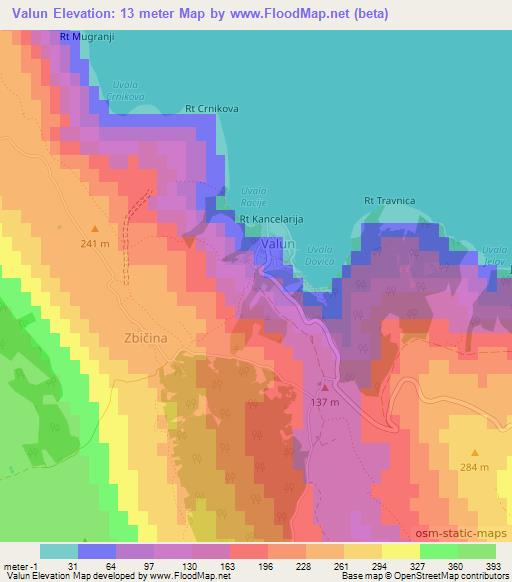 Valun,Croatia Elevation Map