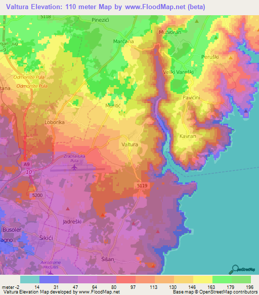 Valtura,Croatia Elevation Map