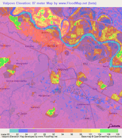 Valpovo,Croatia Elevation Map