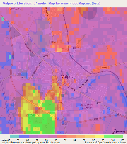 Valpovo,Croatia Elevation Map