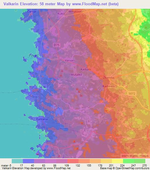 Valkarin,Croatia Elevation Map