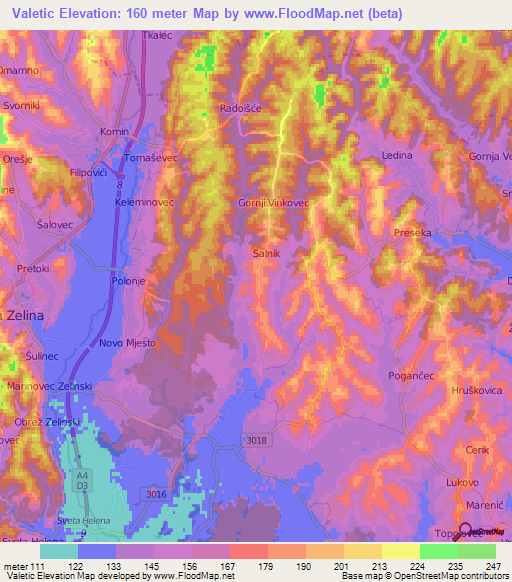 Valetic,Croatia Elevation Map