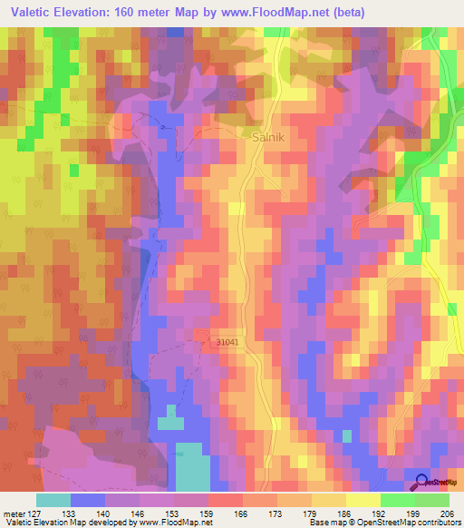 Valetic,Croatia Elevation Map