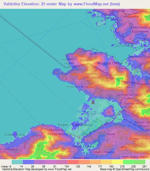 Valdoltra,Slovenia Elevation Map