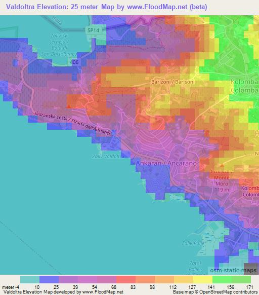 Valdoltra,Slovenia Elevation Map