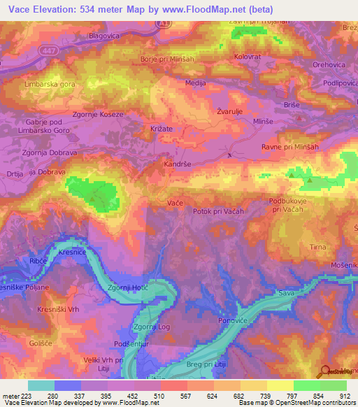 Vace,Slovenia Elevation Map