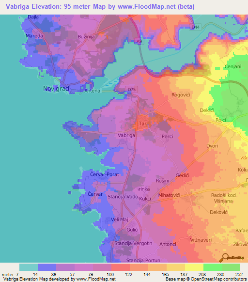 Vabriga,Croatia Elevation Map