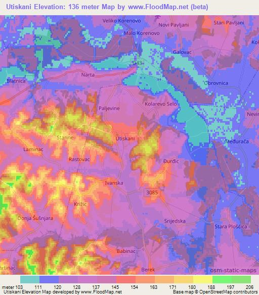 Utiskani,Croatia Elevation Map