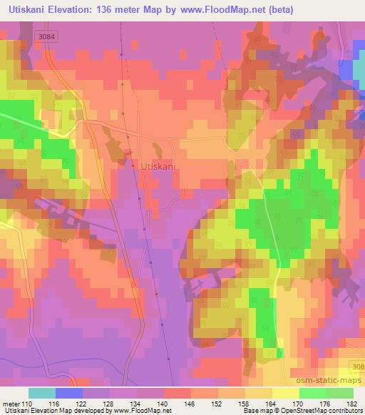 Utiskani,Croatia Elevation Map