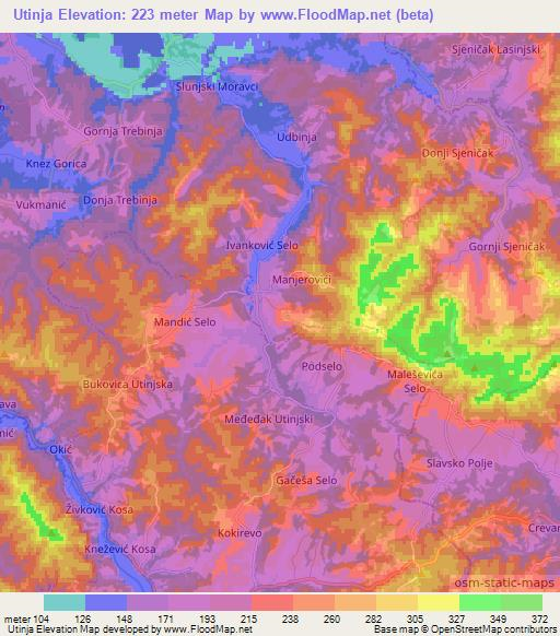 Utinja,Croatia Elevation Map