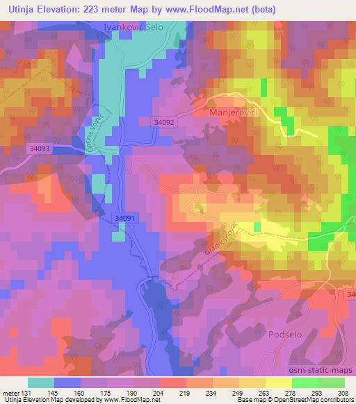 Utinja,Croatia Elevation Map