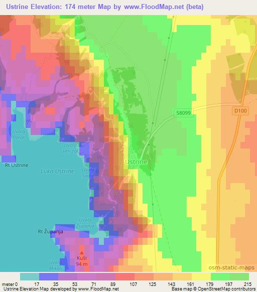 Ustrine,Croatia Elevation Map