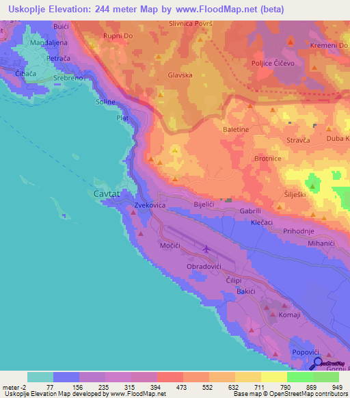 Uskoplje,Croatia Elevation Map