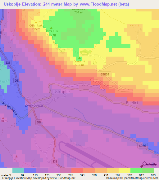 Uskoplje,Croatia Elevation Map