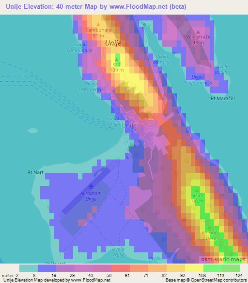 Unije,Croatia Elevation Map