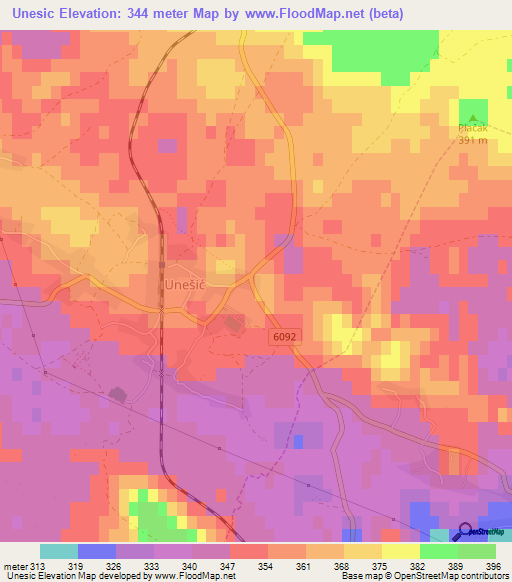 Unesic,Croatia Elevation Map