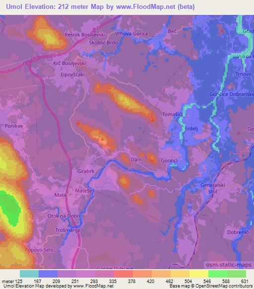 Umol,Croatia Elevation Map