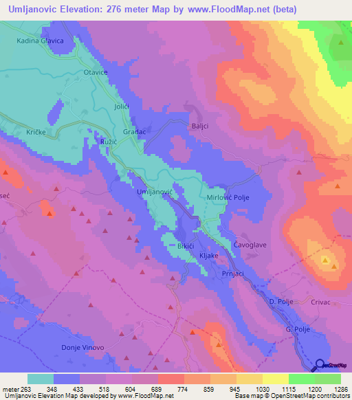 Umljanovic,Croatia Elevation Map