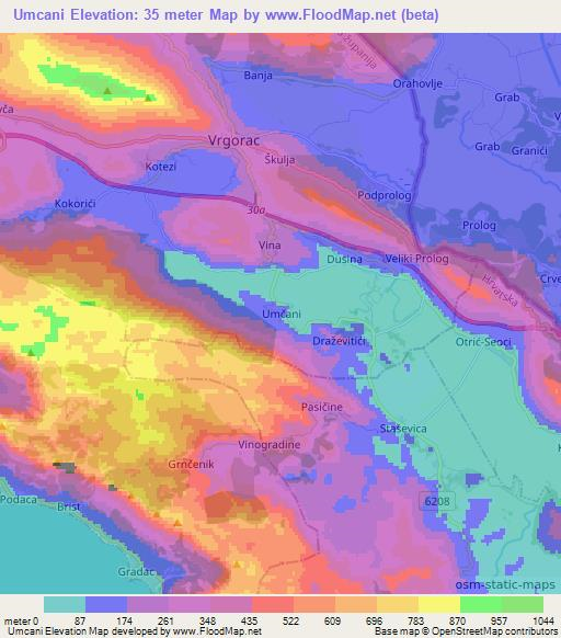 Umcani,Croatia Elevation Map