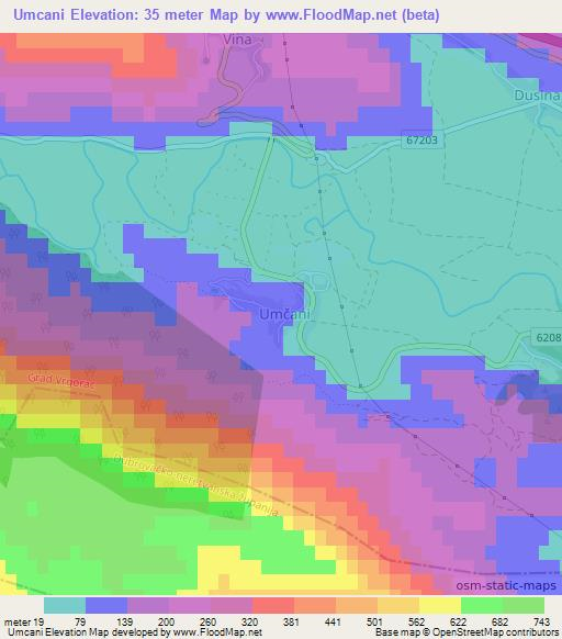 Umcani,Croatia Elevation Map