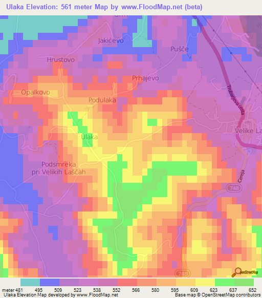 Ulaka,Slovenia Elevation Map