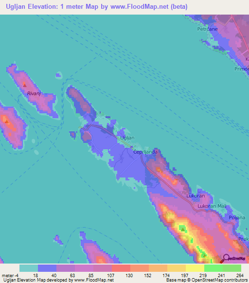 Ugljan,Croatia Elevation Map