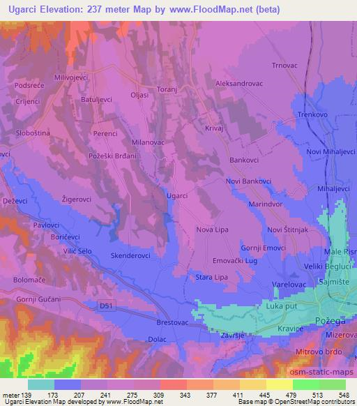 Ugarci,Croatia Elevation Map