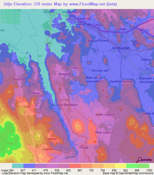 Udje,Slovenia Elevation Map