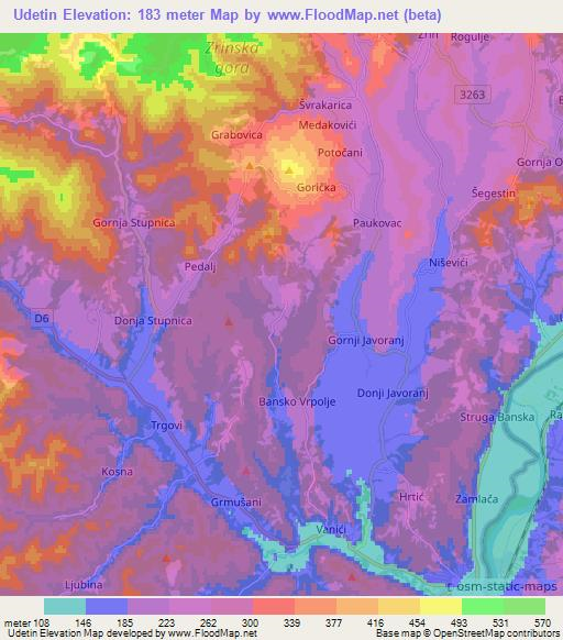 Udetin,Croatia Elevation Map