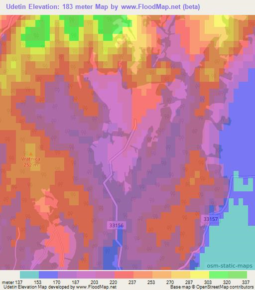 Udetin,Croatia Elevation Map