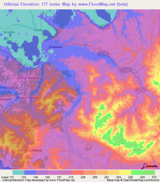 Udbinja,Croatia Elevation Map